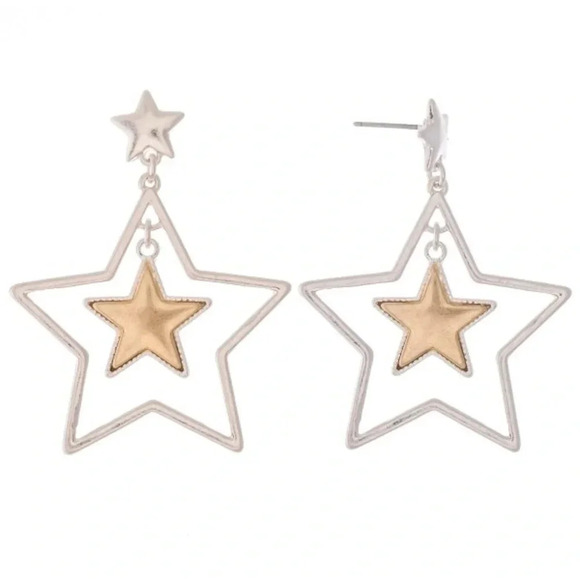 Nested Star Drop Earrings. - Picture 2 of 3